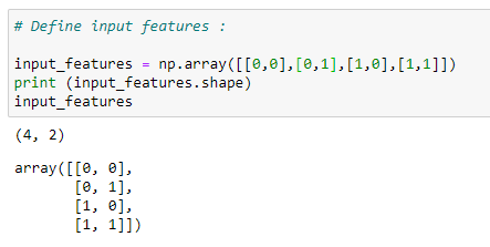 Figure 24: Assigning input values to train our neural net.