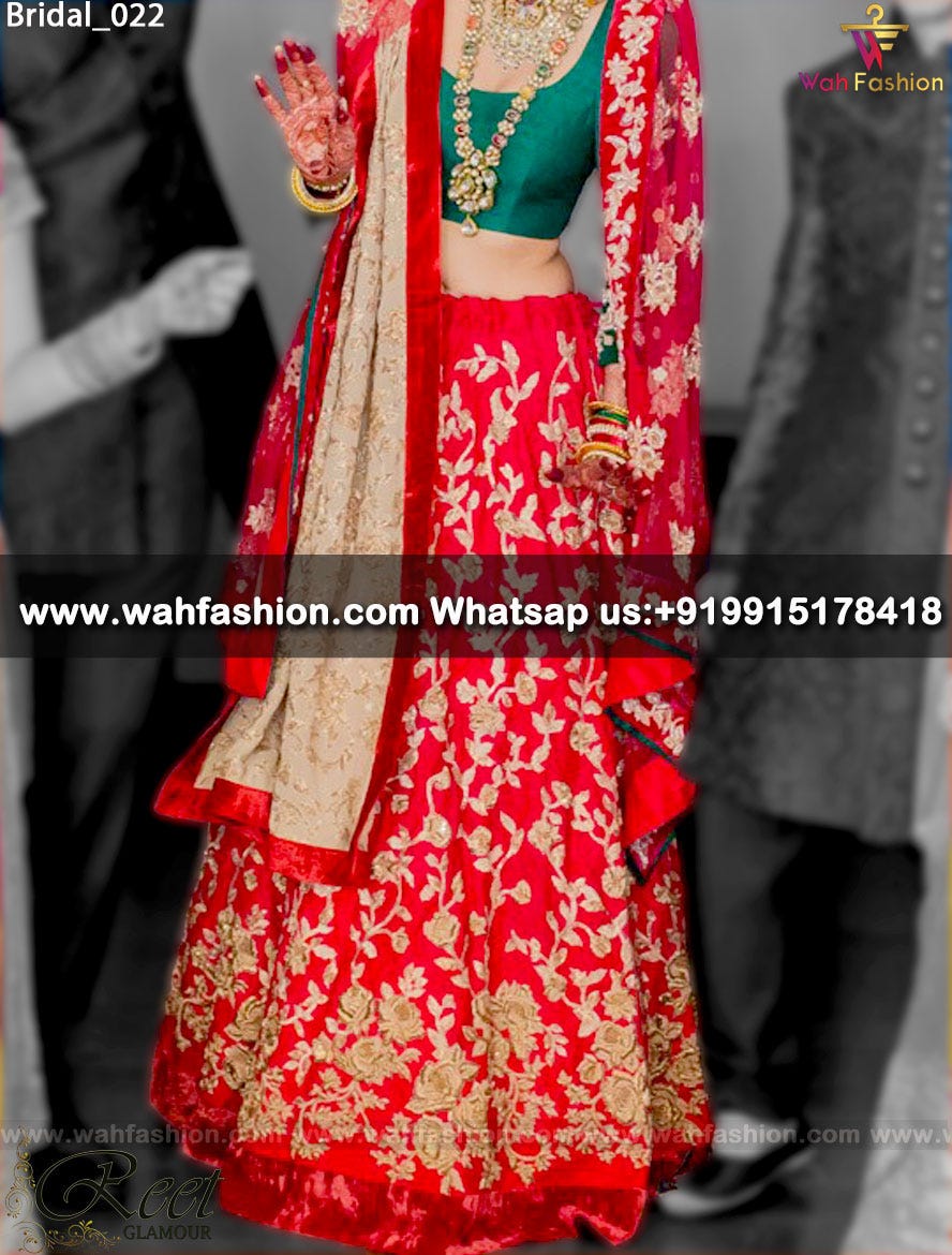 bridal lehenga red green combination