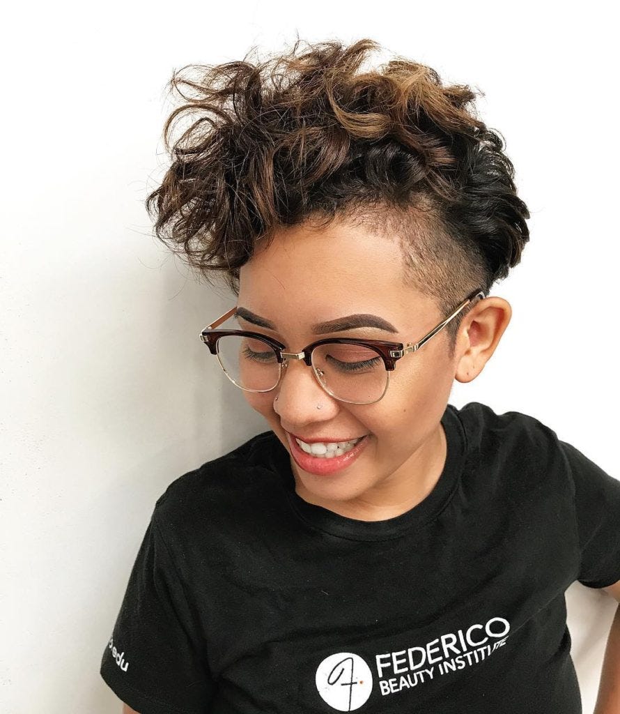 Fringed Undercut With Tousled Curls And Brunette Color Melt Ombre