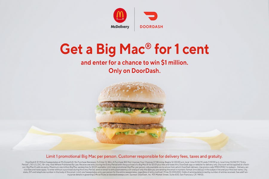 Doordash Is Giving Away 1 Million 1 Cent Big Mac Sandwiches