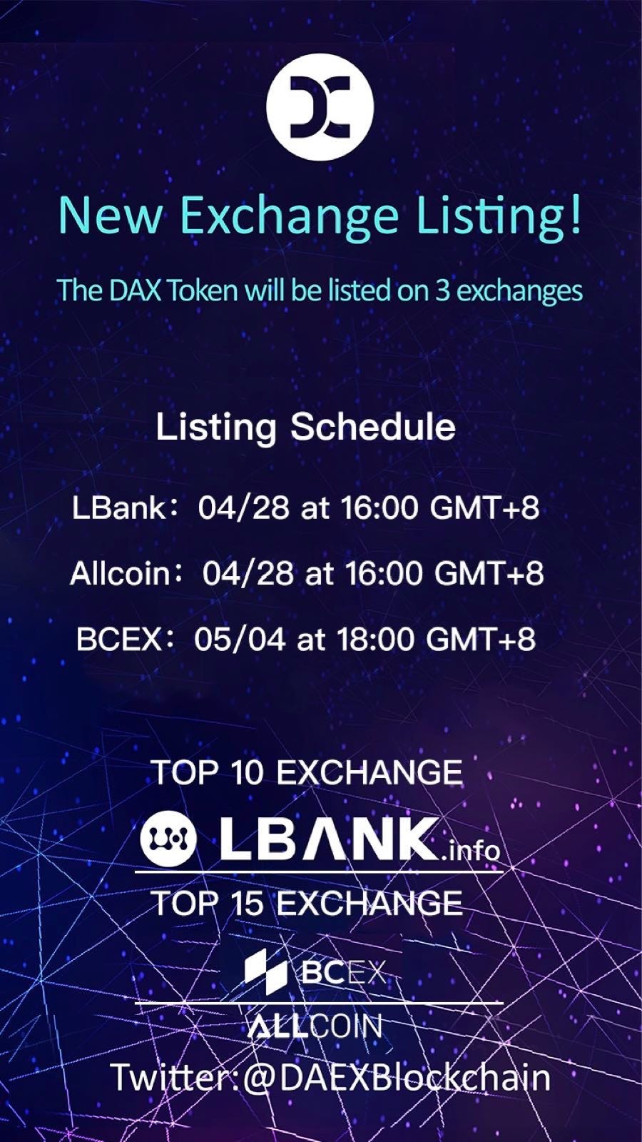 DAX Tokens being listed on 3 exchanges by DAEX DAEX (Digital Assets