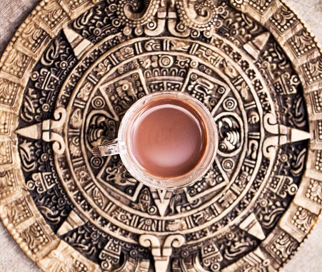 Cacao drink over Mayan calendar