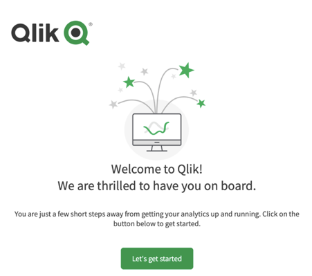 Screenshot of Welcome screen after registrering to Qlik Sense SaaS