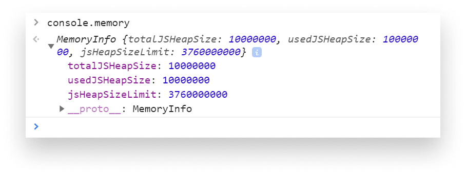 Memory information logged out by console.memory