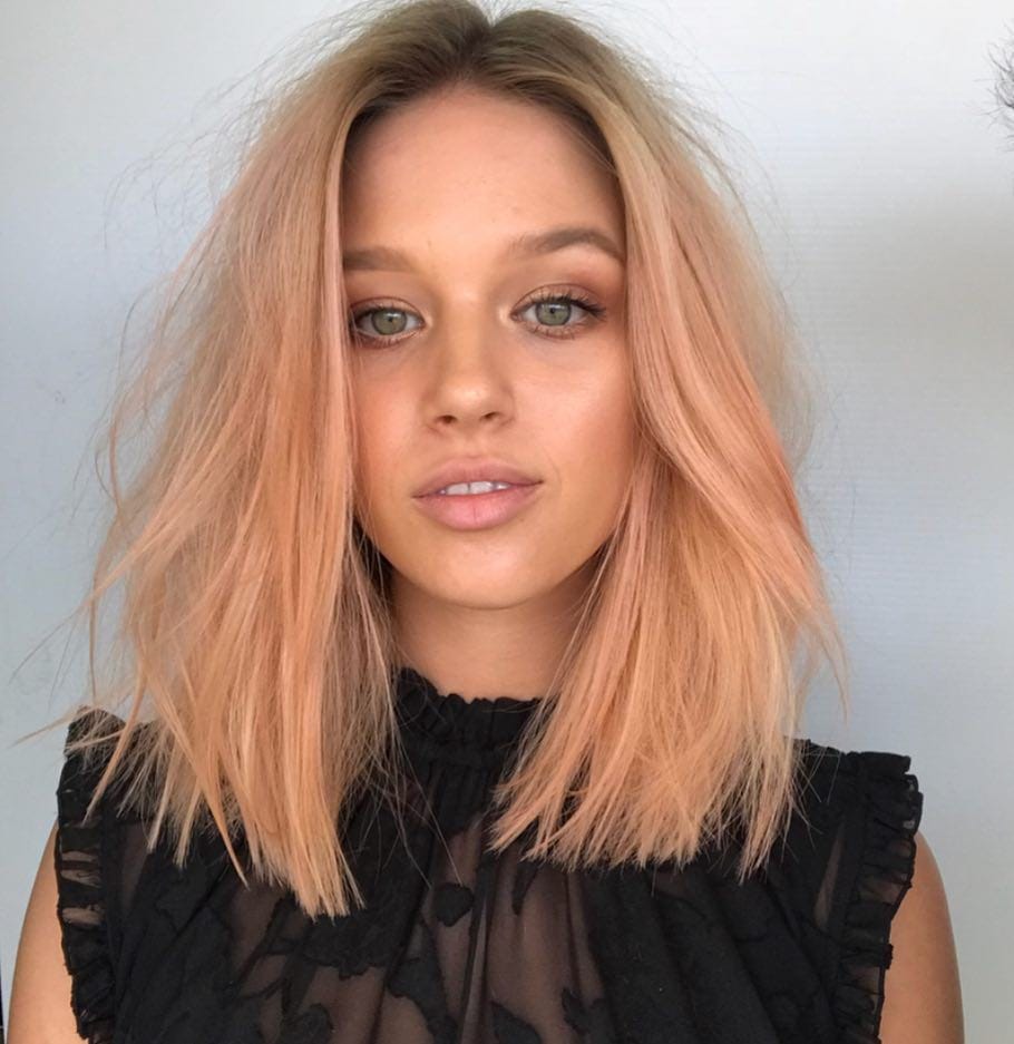 Soft Blend Bob With Just A Bend Messy Texture And Rose Gold Blonde Hair Color By Hairstyleology Medium