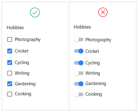 Checkbox vs Toggle Switch. 7 Use-Cases of Forms Design | by Saadia Minhas |  UX Planet