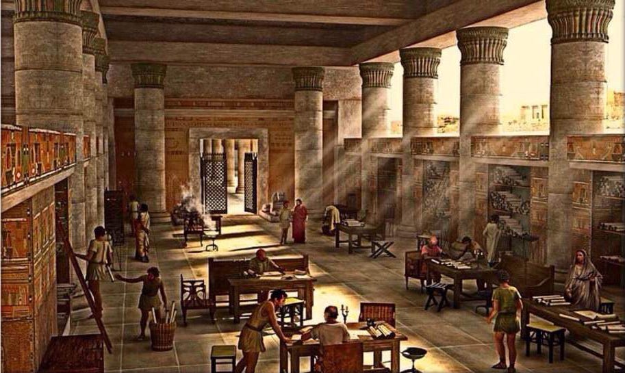 Una biblioteca en la antigüedad. En