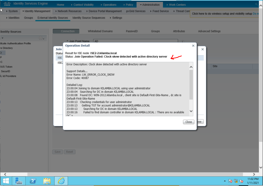 Integrating Active Directory with Cisco ISE. How to fix Error LW_ERROR