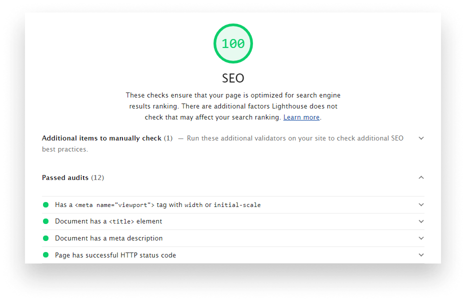 The SEO report in Lighthouse