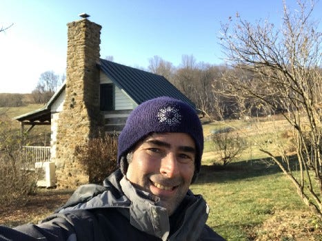Author in front of Airbnb that he stayed at on a farm.