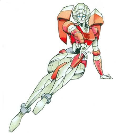 Female Transformer seated in a seductive pose.