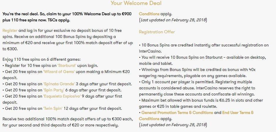 Intercasino 10 free spins online