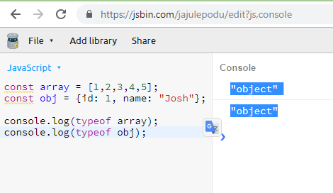 javascript array object variable type check if medium jsbin easily test code using very