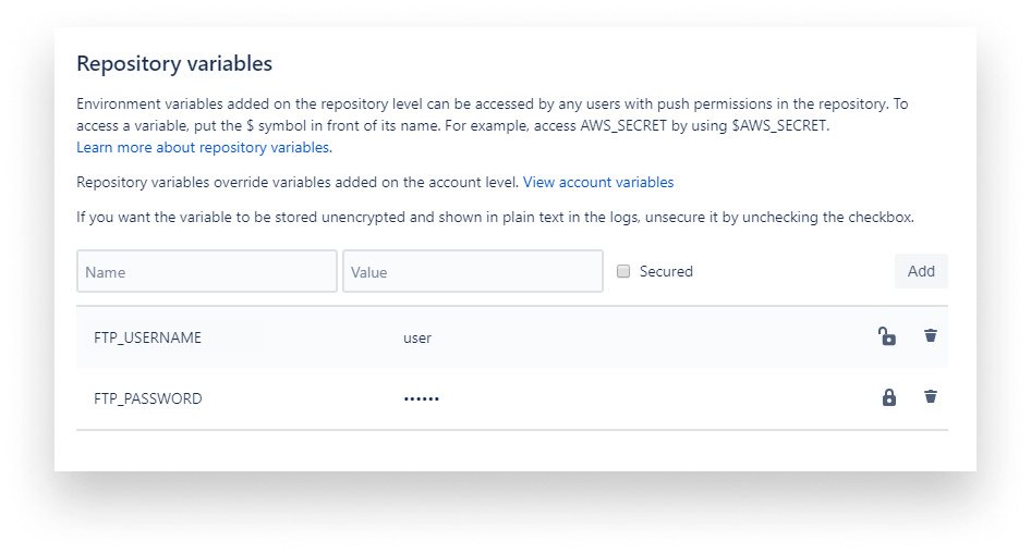 Repository variables in Bitbucket pipelines