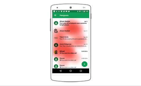 Smartphone showing a heatmap of where a group of test participants preferred to tap on the screen.