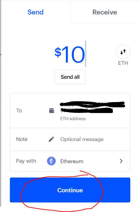 screenshot of coinbase transfer