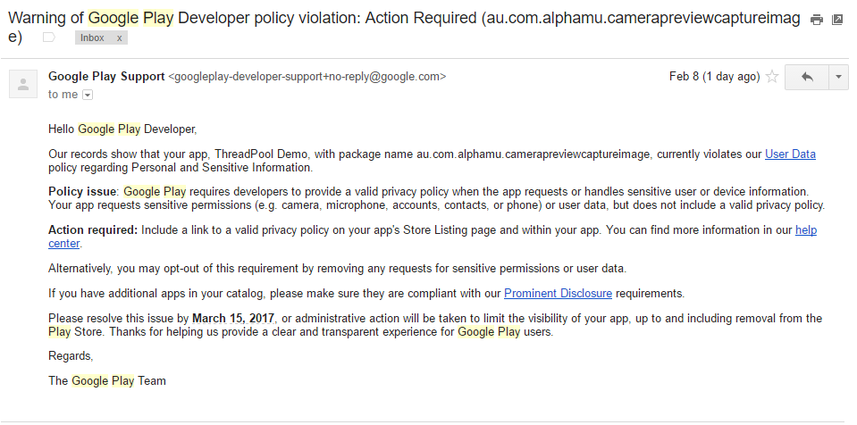 Did you get one of these Google Play Developer Policy Violation Emails? |  by Ali Muzaffar | Medium