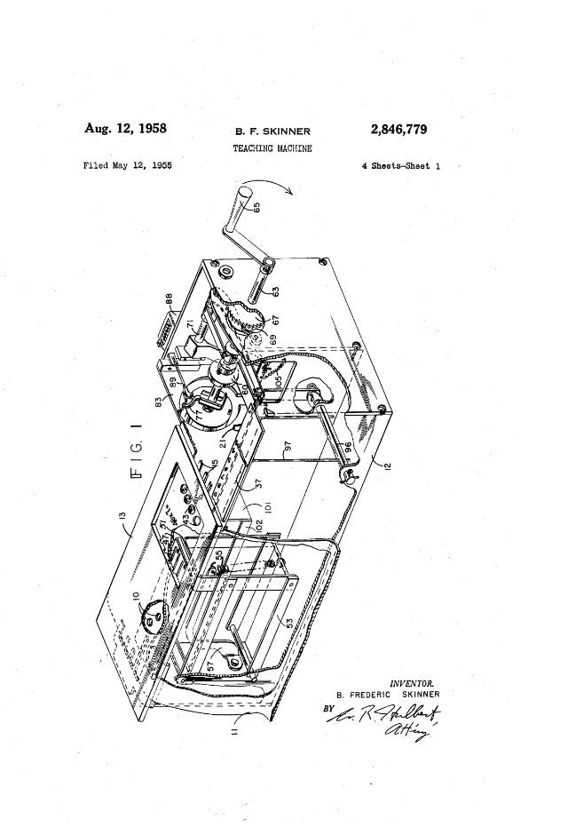 Patente da máquina de ensinar de Skinner, registrada em 1955