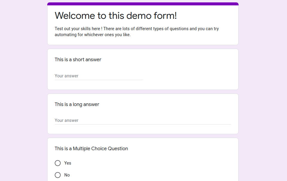 Automatically filling multiple responses into a Google Form with