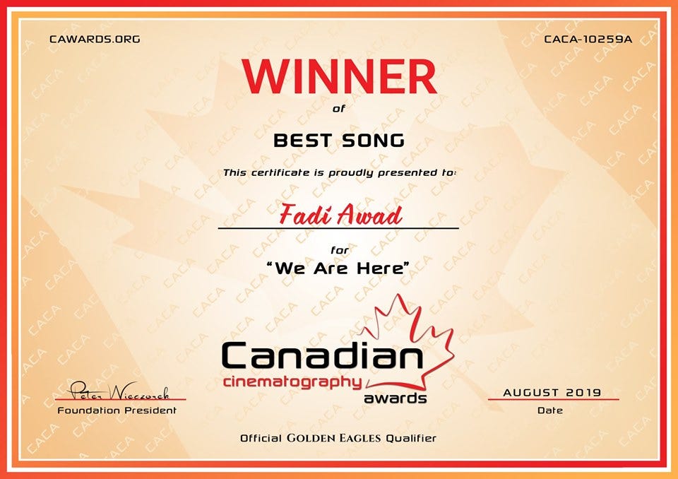 Fadi Awad Wins In The Canadian Cinematography Awards