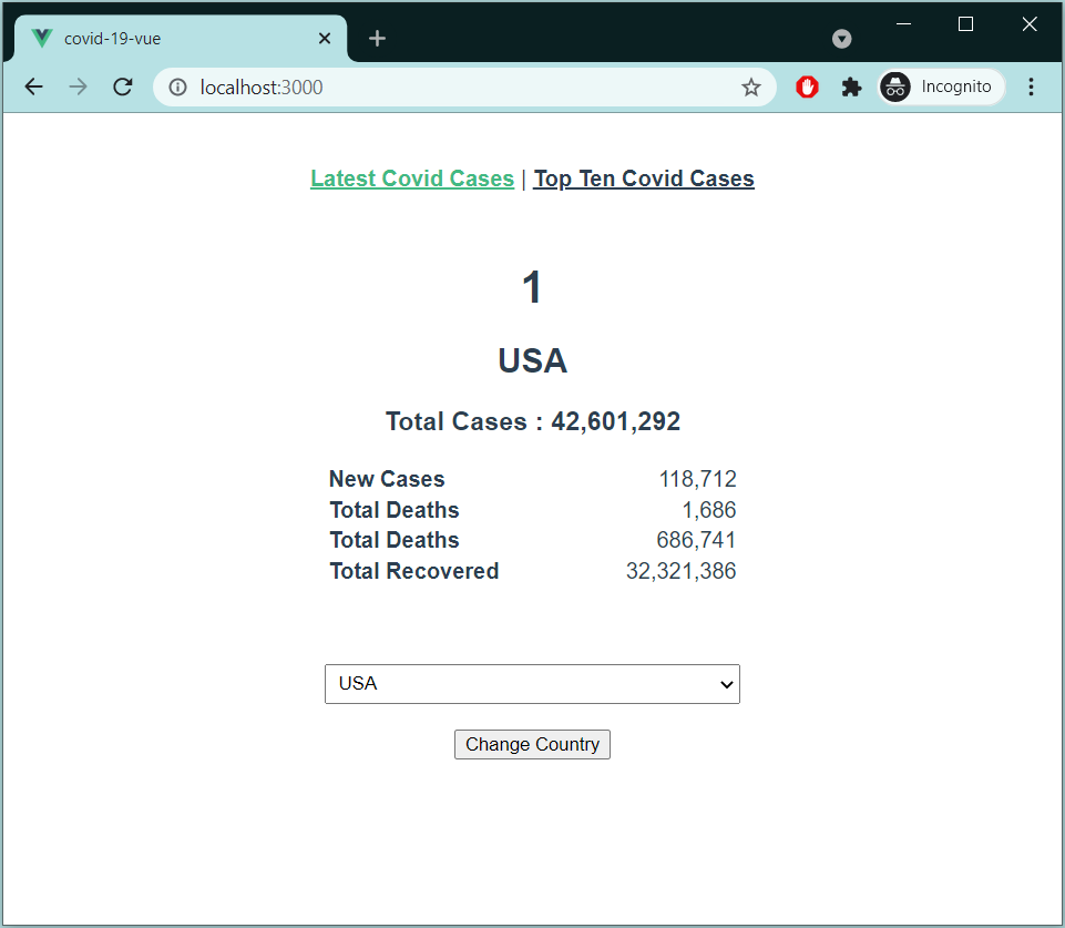 Create COVID19 site using Vue + axios to consume Laravel Lumen API