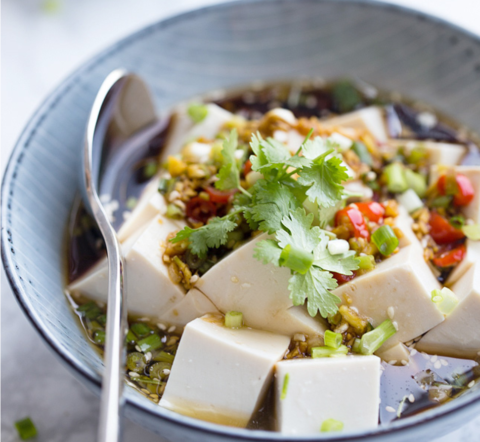 Cold Tofu Recipe. A cold sesame and soy tofu salad for a… by