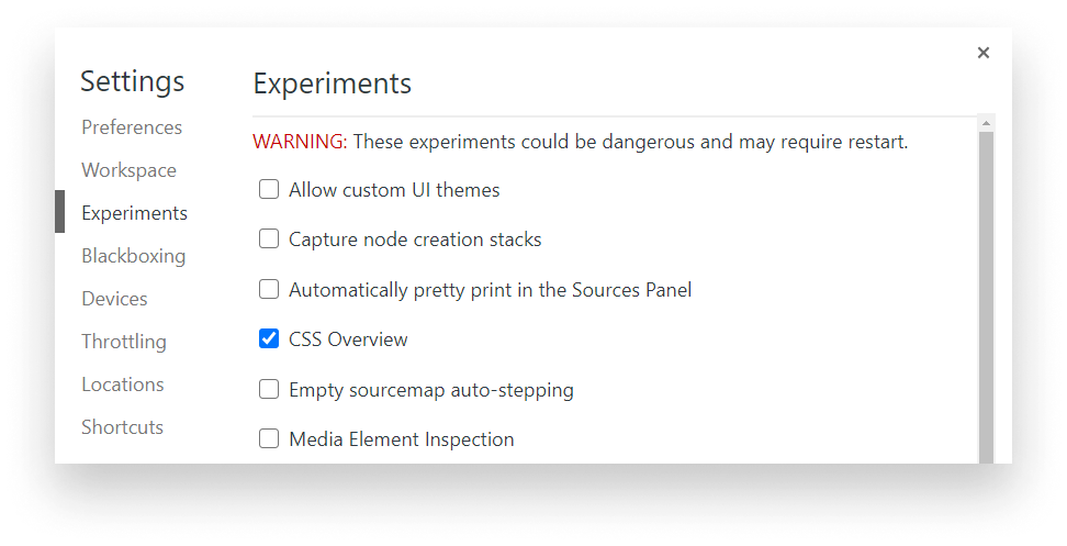 Enabling CSS Overview among the experiments