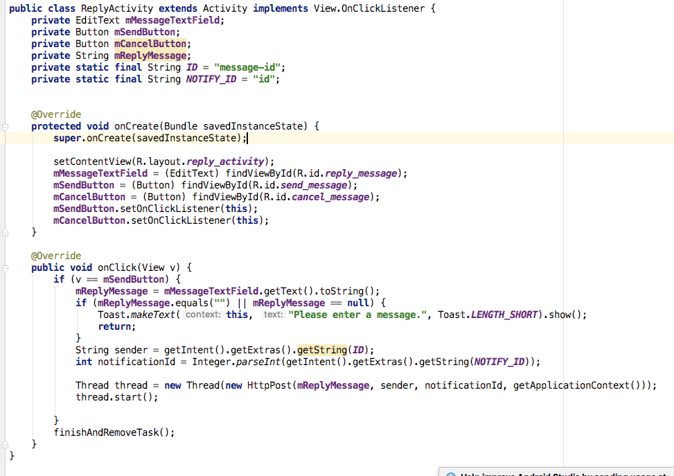 Android- Implementing the functionality of reply from Notification like ...