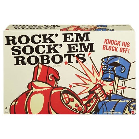 original packaging for Rock Em Sock Em Robots toy
