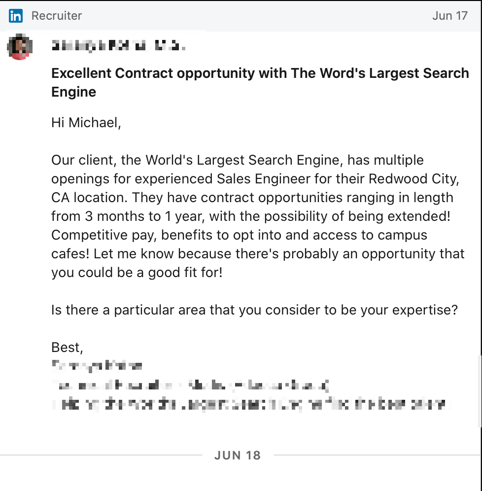 5 recruiter Linkedin InMail messages reviewed by Michael Balzer Medium