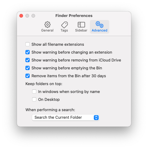 mac finder window file arrows missing