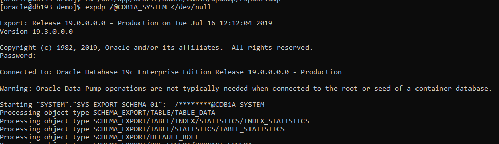 Passwordless Data Pump 19c. That's a very light bug with a very… | by  Franck Pachot | Medium