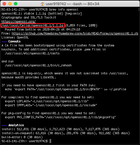 Output of “brew info openssl”