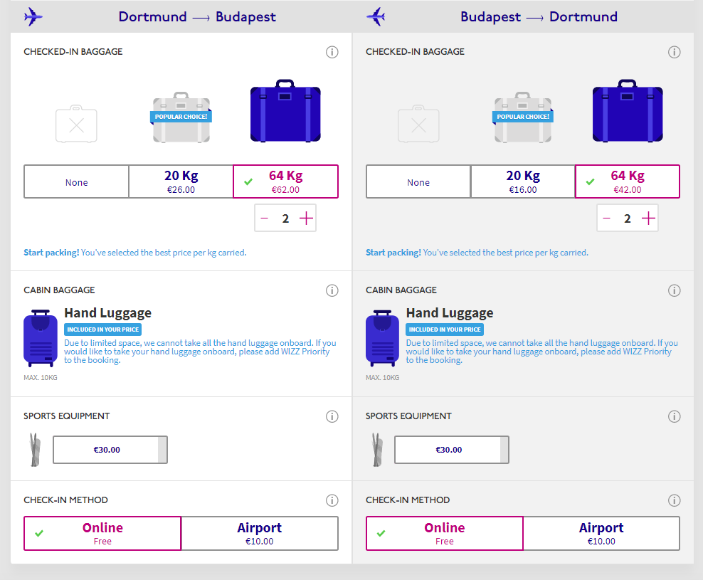 wizz air add checked in baggage