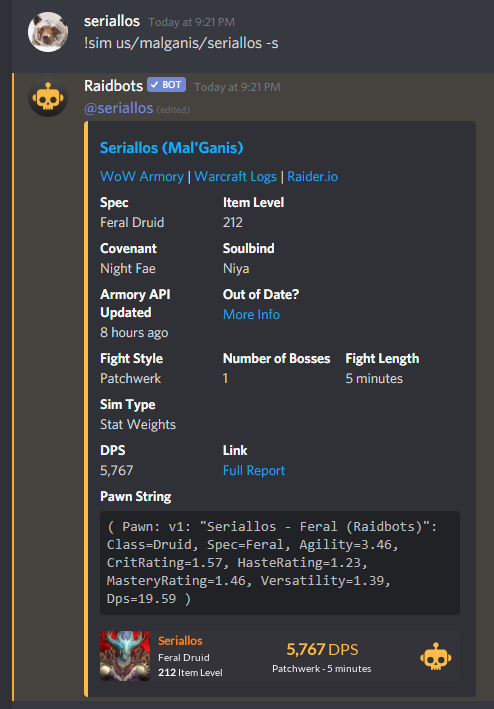 Raidbots discord bot команды