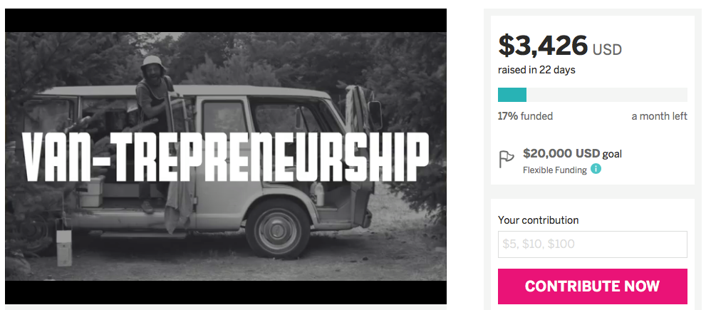 screenshot of Indiegogo campaign with $3,426 raised