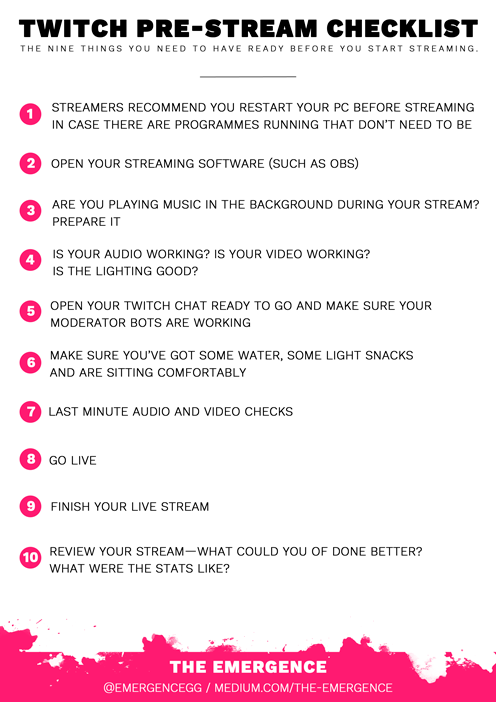 Twitch Pre Stream Checklist The Nine Things You Need To Have Ready By Mark The Emergence Medium