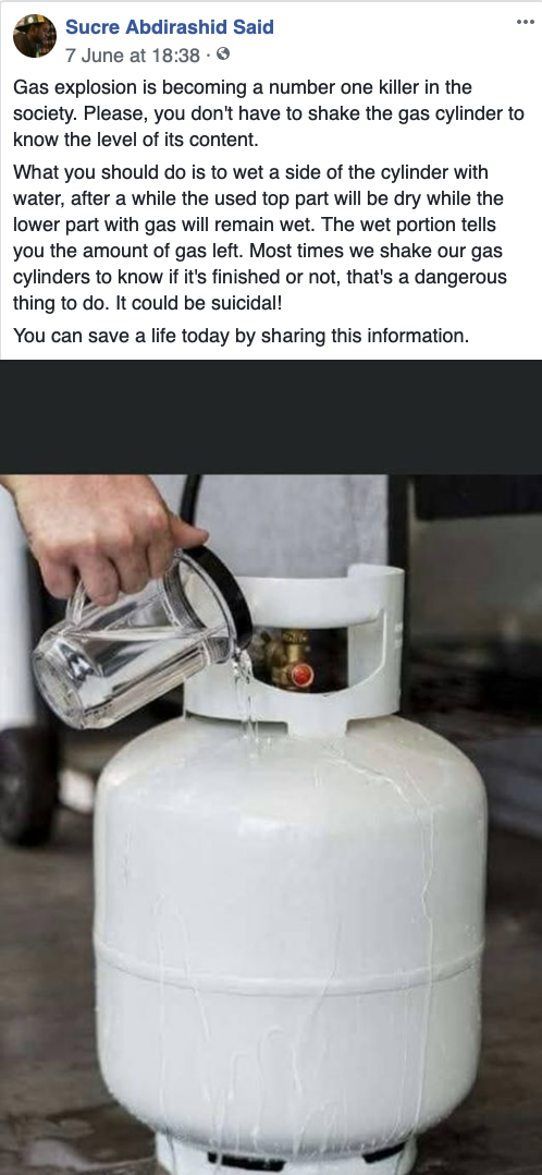 False Shaking A Cooking Gas Cylinder Does Not Cause It To Explode By Pesacheck Pesacheck