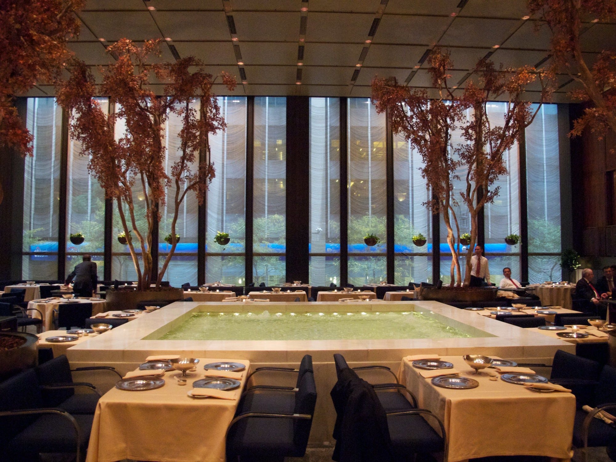 Pool centred  within the Four Seasons NYC dining room