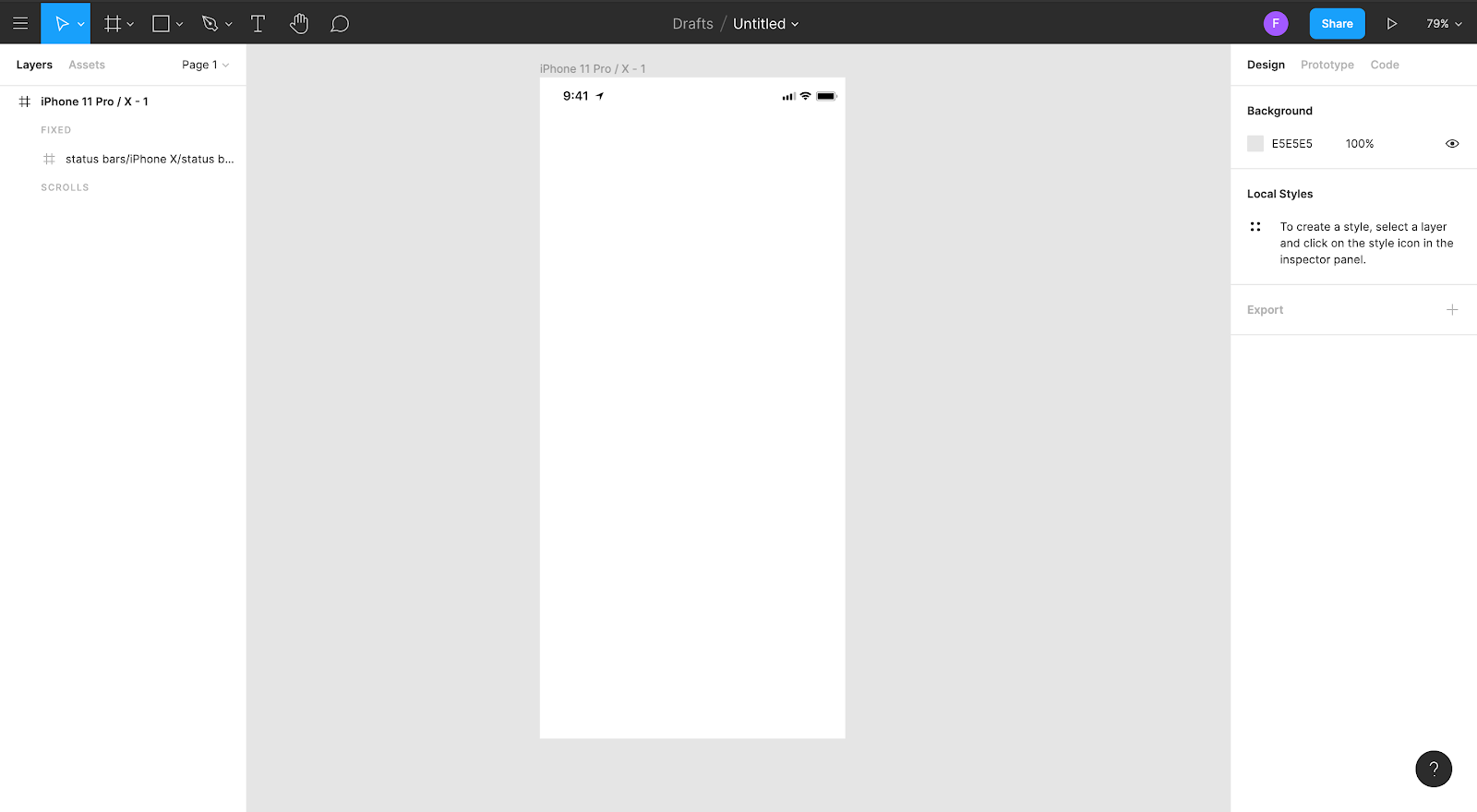 An iphone frame added on figma artboard