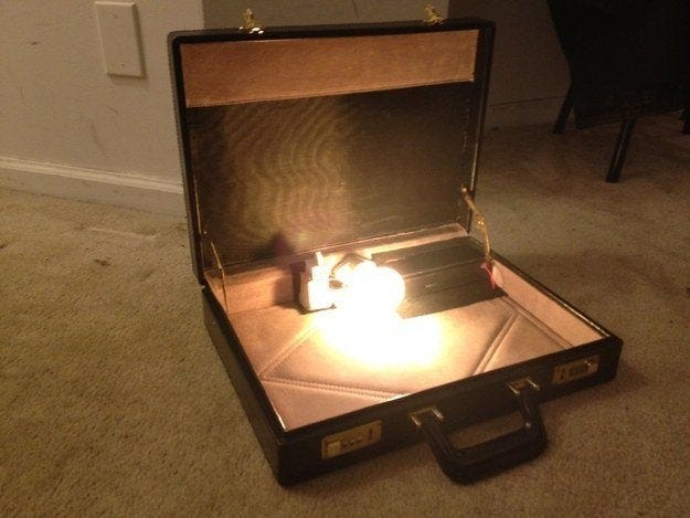 Light bulb inside a suitcase