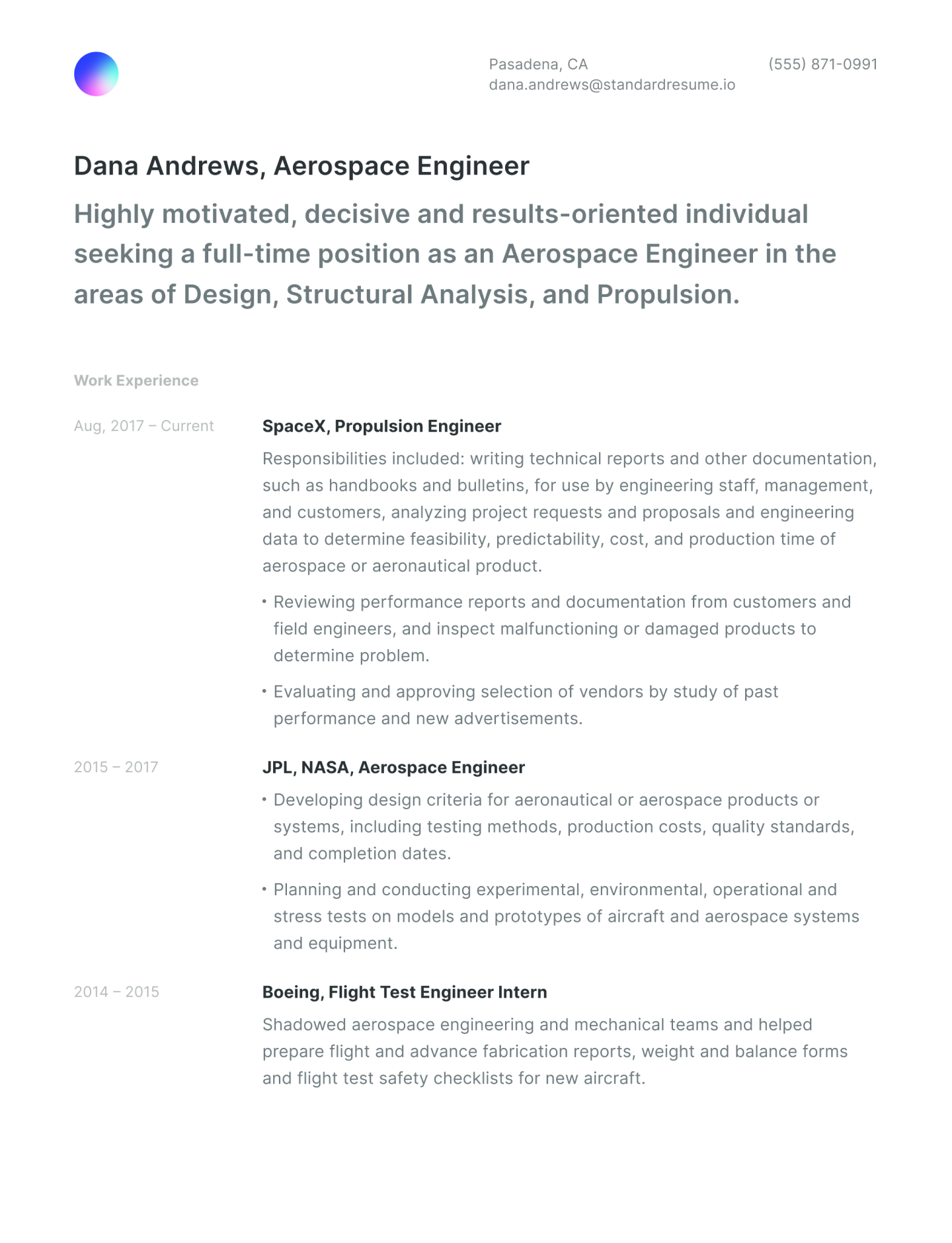 Resume template by Standard Resume that showcases great typography usage
