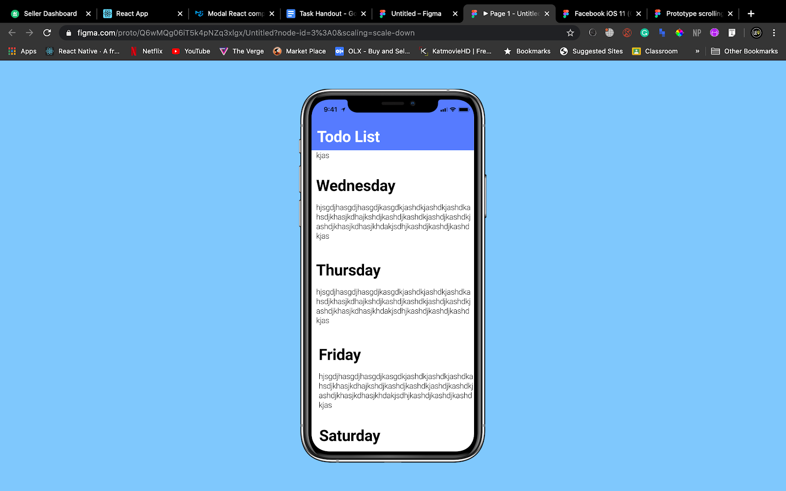 TO DO app in Figma iPhone 11 pro screen