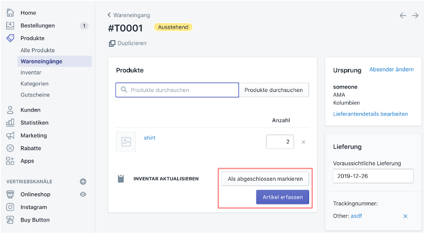 A screenshot of Shopify in German, with the text expanding beyond the button container.