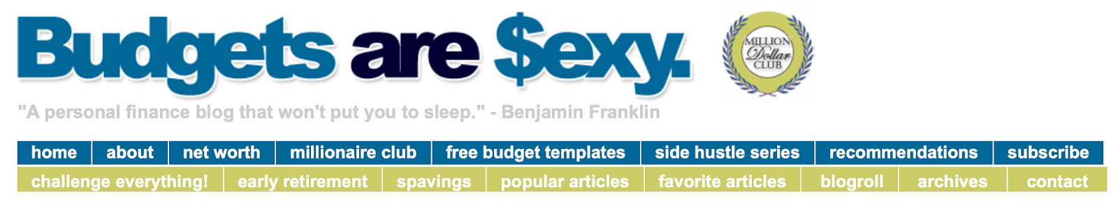 Header and top navigation for the website Budgets are Sexy