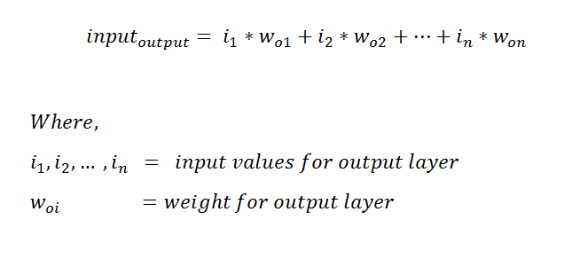 Figure 34: Formula representing the output of our hidden layer, with the weight of the output layer.