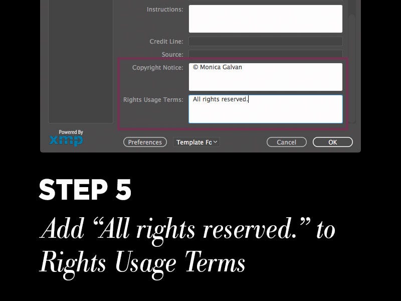 Step 5: Add “All rights reserved.” to Rights Usage Terms