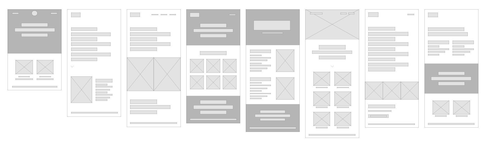 Low-fidelity wireframes for a landing page