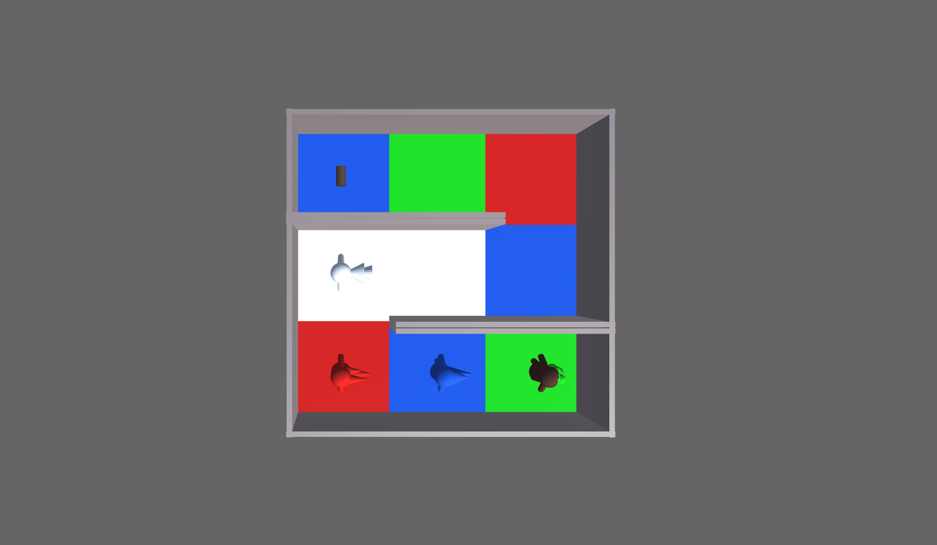 One level in Elemaze — a maze with tiles of different colours and characters representing 4 elements.