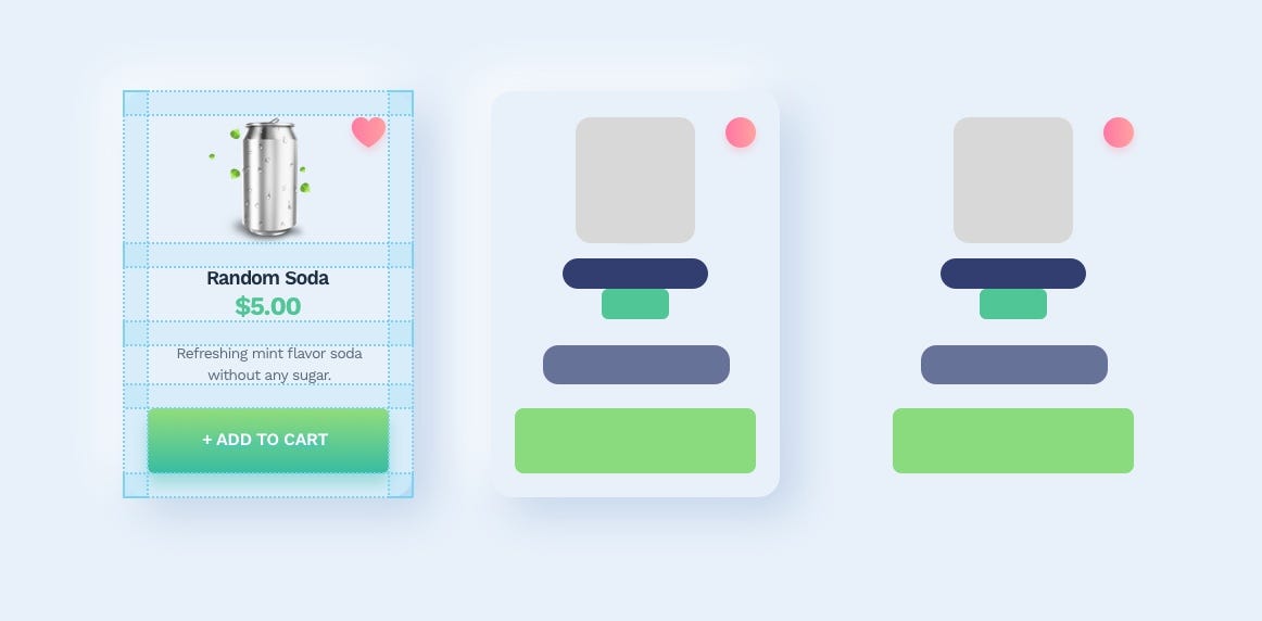 neumorphic card with blockframing examples of proper structure and hierarchy.